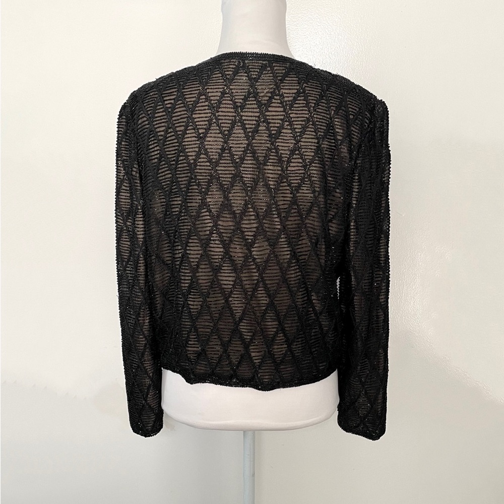 90s Elegant Black Beaded Black Tie Oleg Cassini Evening Jacket - Picture 5 of 6